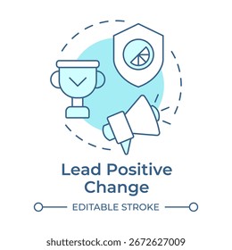Lead positive change soft blue concept icon. Provide innovations in business. Benefit of ethical branding. Round shape line illustration. Abstract idea. Graphic design. Easy to use in booklet