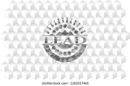 lead realistic grey emblem with geometric cube white background