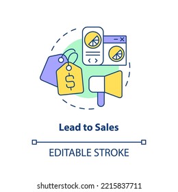 Lead To Sales Concept Icon. Customer Engagement. Website Quality Importance Abstract Idea Thin Line Illustration. Isolated Outline Drawing. Editable Stroke. Arial, Myriad Pro-Bold Fonts Used