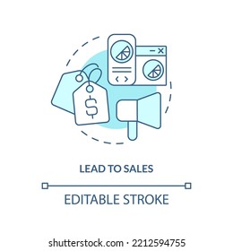 Lead to sales turquoise concept icon. Customer engagement. Website quality importance abstract idea thin line illustration. Isolated outline drawing. Editable stroke. Arial, Myriad Pro-Bold fonts used