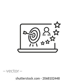 lead scoring icon, goal customer, target achievement, review with rate quality, thin line symbol - editable stroke vector illustration