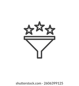 Lead Scoring line icon. linear style sign for mobile concept and web design. Funnel with stars inside outline vector icon. Symbol, logo illustration. Vector graphics