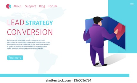 Lead Strategy Conversion Horizontal Flat Banner. Vector Illustration Business Strategy, Communications, Products and Service Offerings are Tailored to Target Market. Man has Opened Large Safe.