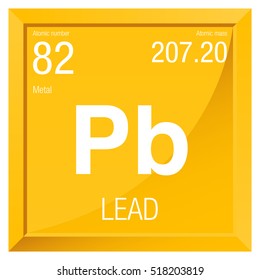 Lead symbol. Element number 82 of the Periodic Table of the Elements - Chemistry - Square frame with yellow background