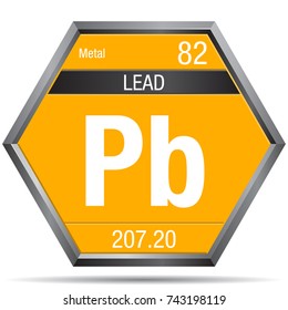 Lead symbol in the form of a hexagon with a metallic frame. Element number 82 of the Periodic Table of the Elements - Chemistry 