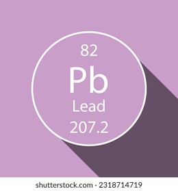 Lead symbol with long shadow design. Chemical element of the periodic table. Vector illustration.