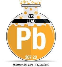 Lead symbol on chemical round flask. Element number 82 of the Periodic Table of the Elements - Chemistry. Vector image