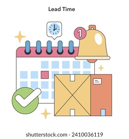 Lead Time concept. Efficient schedule tracking with a calendar and timely package delivery. Streamlined supply chain management. Flat vector illustration.