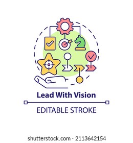 Lead with vision concept icon. Improving employee motivation abstract idea thin line illustration. Embracing new ideas. Isolated outline drawing. Editable stroke. Arial, Myriad Pro-Bold fonts used