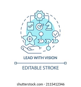 Lead with vision turquoise concept icon. Employee motivation abstract idea thin line illustration. Visionary leadership. Isolated outline drawing. Editable stroke. Arial, Myriad Pro-Bold fonts used