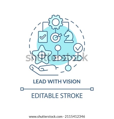 Lead with vision turquoise concept icon. Employee motivation abstract idea thin line illustration. Visionary leadership. Isolated outline drawing. Editable stroke. Arial, Myriad Pro-Bold fonts used