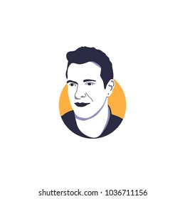 Lead Vocal Of Band Called Coldplay, Chris Martin In Vector Illustration Isolated With Simple Circle Orange Background