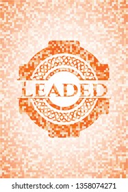 Leaded orange tile background illustration. Square geometric mosaic seamless pattern with emblem inside.
