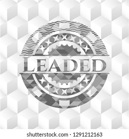 Leaded realistic grey emblem with cube white background