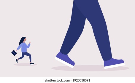 Líder, ventaja, concepto de rivalidad. С concepto de joven que postula por un gran líder. Ilustración de vector plana colorida