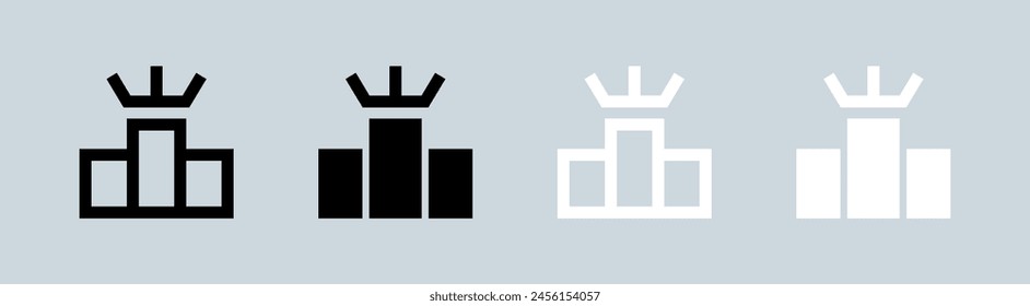 Leader board icon set in black and white. Competition signs vector illustration.