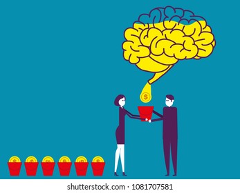 Leader brainstorm the product as a revenue of the company. Vector illustration money ideas business concept.