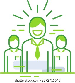 Leader business people icon with green outline style. leader, business, team, teamwork, human, people, success. Vector Illustration