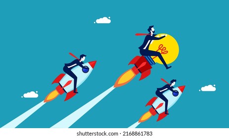 Leader of business victories. Competitive Advantage A businessman rides a light bulb faster than his competitors