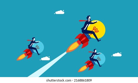 Leader of business victories. Competitive Advantage A businessman rides a light bulb faster than his competitors