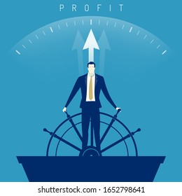 Leader. Businessman drives toward profit. Business vector illustration.
