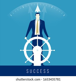 Leader. Businessman drives toward success. Business vector illustration.