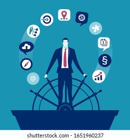 Leader. Businessman leads ship toward success. Business concept vector illustration.
