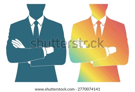 Leader character icon, formal suit attire, confident pose, success corporate management.