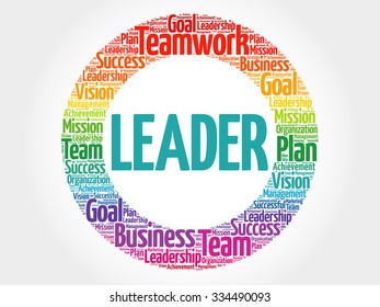 Leader circle stamp word cloud, business concept
