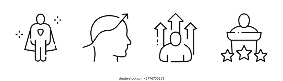 Leader demonstrating growth and recognition in icon set. Editable stroke