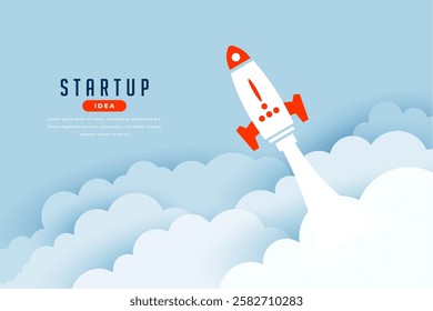 leader flying rocket over the clouds in papercut style vector