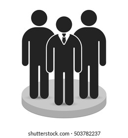 Leader in front of his team business concept. People in podium. Vector illustration.