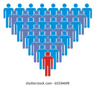 Leader at front of a team group company congregation corporation or population of symbol people.