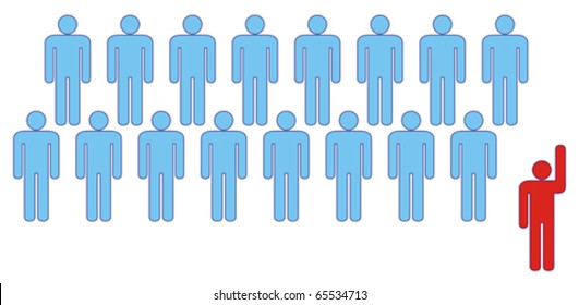 Leader at front of a team group company congregation corporation or population of symbol people.