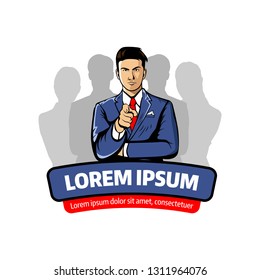 Leader in front of team of successful executives. A team of successful executives led by a great leader who stands in front of them vector illustration