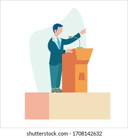 a leader is giving a speech on stage vector illustration