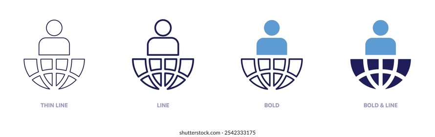 Icono global líder en 4 estilos diferentes. Línea delgada, línea, negrita y línea negrita. Estilo duotono. Trazo editable.