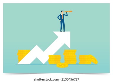 El líder va al gráfico superior, ahorra economía en caída, riesgo y pérdida, indicador de negocio, crecimiento financiero, ganar dinero, concepto de diseño de ilustración vectorial en la plantilla de postcard