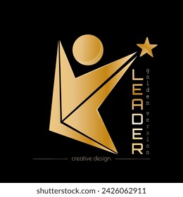 Leader. The golden conceptual logo of a successful person, team, community