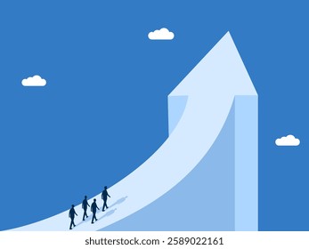 Leader growing, Businessman team walking on the growth arrow