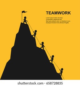 Leader help their friend to climb to the top of the mountain. Vector illustration.