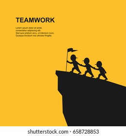 Leader help their friend to climb to the top of the mountain. Vector illustration.