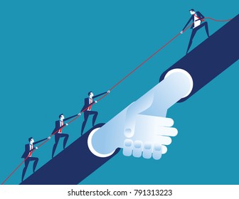 Leader Helping Business Team. Concept Business Vector Illustration. Flat Desing Style.