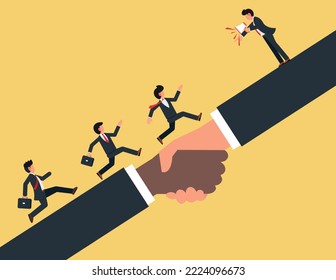 Leader helping business team. Cooperation of employees striving for success and career achievements. 