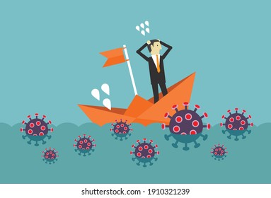 The leader was hit by the virus crisis, Vector illustration in flat style