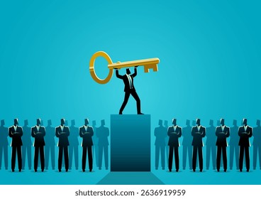 Leader holding key, key person, business leadership and success concept