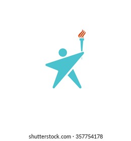 Leader Human Logo Torch Fire, Man Silhouette Shaped Star Mockup Logotype, Sport Champion Icon
