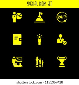 leader icon. 9 leader set with strategy, plan, help and mission vector icons for web and mobile app