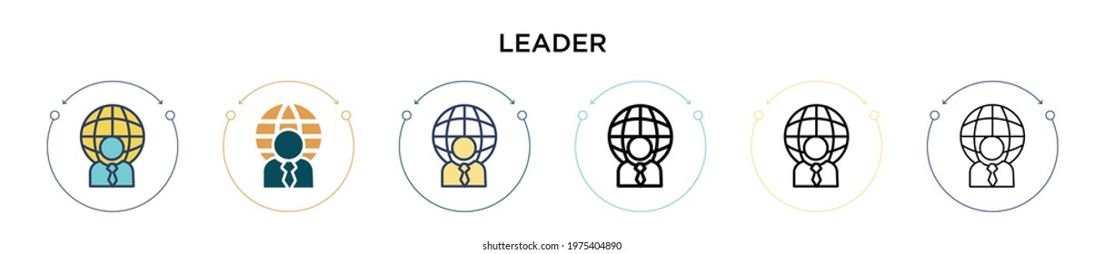 Leader icon in filled, thin line, outline and stroke style. Vector illustration of two colored and black leader vector icons designs can be used for mobile, ui, web