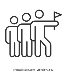 Icono de líder en diseño de línea. líder, trabajo en equipo, comunicación, motivación, gestión, éxito, estrategia sobre Vector de fondo blanco. Icono de trazo editable del líder